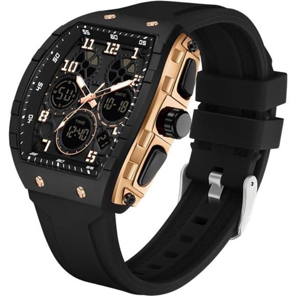 NEW Mens Fashion Unique Black Gold Watch
